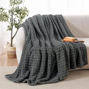 Ultra Soft Fleece Blanket King Size for Bed, Plush Shaggy Fluffy 3D Jacquard Waffle Throw for Couch, Warm Lightweight for Fall Winter,Fuzzy Aesthetic Room Decor,108x90 inches,Dark Grey