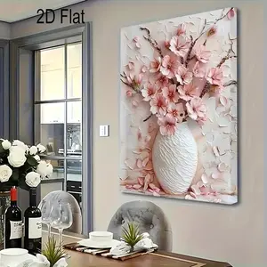 2D Flat 1pc Framed Bohemian Floral Canvas Wall Art-Elegant Pink Flower Painting, Modern Home Decor for Living Room, Bedroom& Dining Room-Versatile Wall Art Perfect for Easter, Mother'S Day& Birthday Gifts, Ready-to-Hang Aesthetic Room Decor