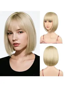 Bob Wigs  Include Wig Cap 12 Inch Heat Resistant Synthetic Fiber Hair for All Women Kids Adults Halloween Costume Colorful Wigs(long 12inch)