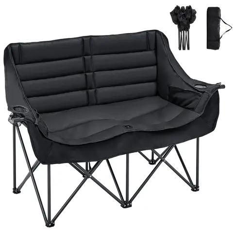 ABORON XXL Oversized 2-Person Padded Foam Folding Loveseat Chair - Oxford Fabric, Heavy-Duty 500 lb Capacity, Moon-Shaped Extra-Wide Double Seat, with Compartment, Portable Camping Furniture for Garden Party, Sporting Events