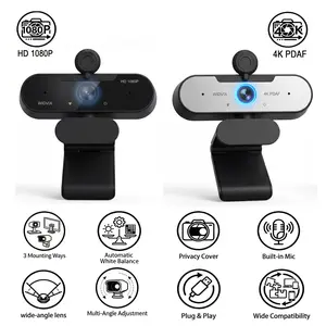 1080P/4K Webcam with Microphone for PC, Computer Camera with Wide Angle, Privacy Cover, Auto Low Light Correction, Plug and Play USB Web Cam for Zoom/Skype/Teams, Video Conferencing, Streaming, Home Office