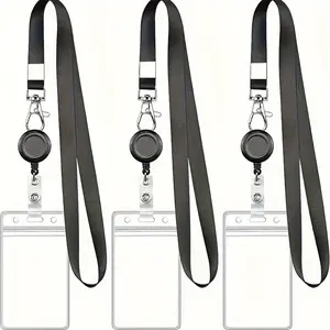 2-piece black drawstring ribbon extendable badge reel and ID holder with vertical card set, suitable for teachers and office staff, Retractable Badge Reel, Nurse Badge Reel