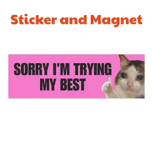 Sorry I'm Trying My Best Bumper Sticker Funny Car Magnet Weather Resistant UV Laminated Girly Anxious Driver Meme Sticker