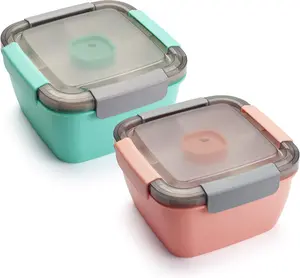 Lunch Box Container To Go, 2 Packs 52-oz Salad Bowls with 3 Compartments, Lunch Boxes  for Salad Toppings, Snacks, Men, Women  Color Plastic Tableware