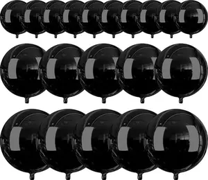 PartyWoo 20-Piece Black Aluminium Foil Balloon Set, Assorted Sizes (22in, 15in, 10in) – Large Round 4D Inflatable Mirror Mylar Balloons for Halloween, Birthday Party Decorations