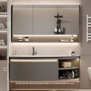 Customizable Curved Bathroom Vanity| LED Mirror + Multi-Size Options| Modern Storage Masterpiece