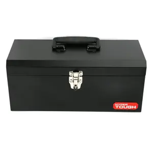 Hyper Tough 16-inch Black Metal Tool Box with Removable Tool Tray
