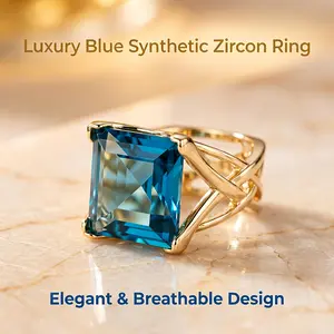 Brilliant Cut Blue Synthetic Zircon Ring:** Intertwined cross-patterned band, stylish and eye-catching, breathable cocktail party jewelry