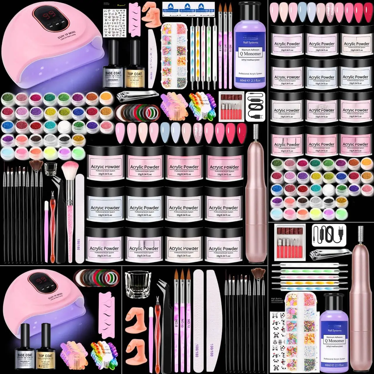 Beginner's 12-Color Multicolor Acrylic Powder Manicure Set with Drill, All-Inclusive Nail Decoration Tools for Home Salon DIY Scrapbooking & Stamping