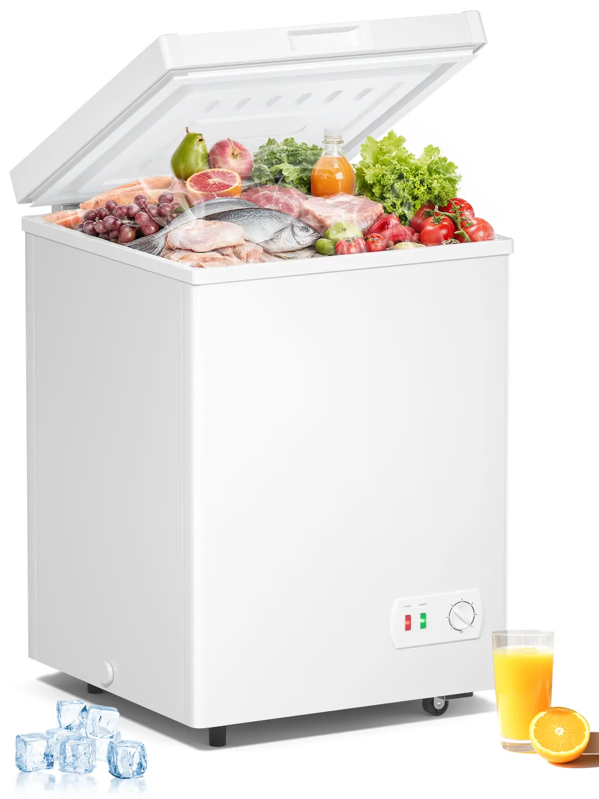 4.2 Cuft Chest Freezer, Small Deep Freezers Top Door with Removable Basket, 7 Temperature Control Energy Saving, Compact Freezer for Home Kitchen Office Dorm Apartment Indoor Use, White