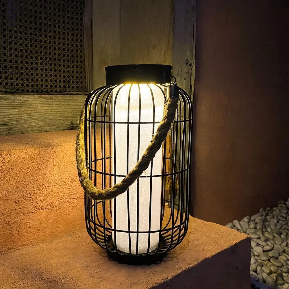Large Outdoor Solar-Powered Hanging LED Lanterns - Retro Metal Frame 4.5V Lamp, Auto On-Off, Water-Resistant, 6-8H Lighting for Garden, Patio Outdoor Decor (Black)