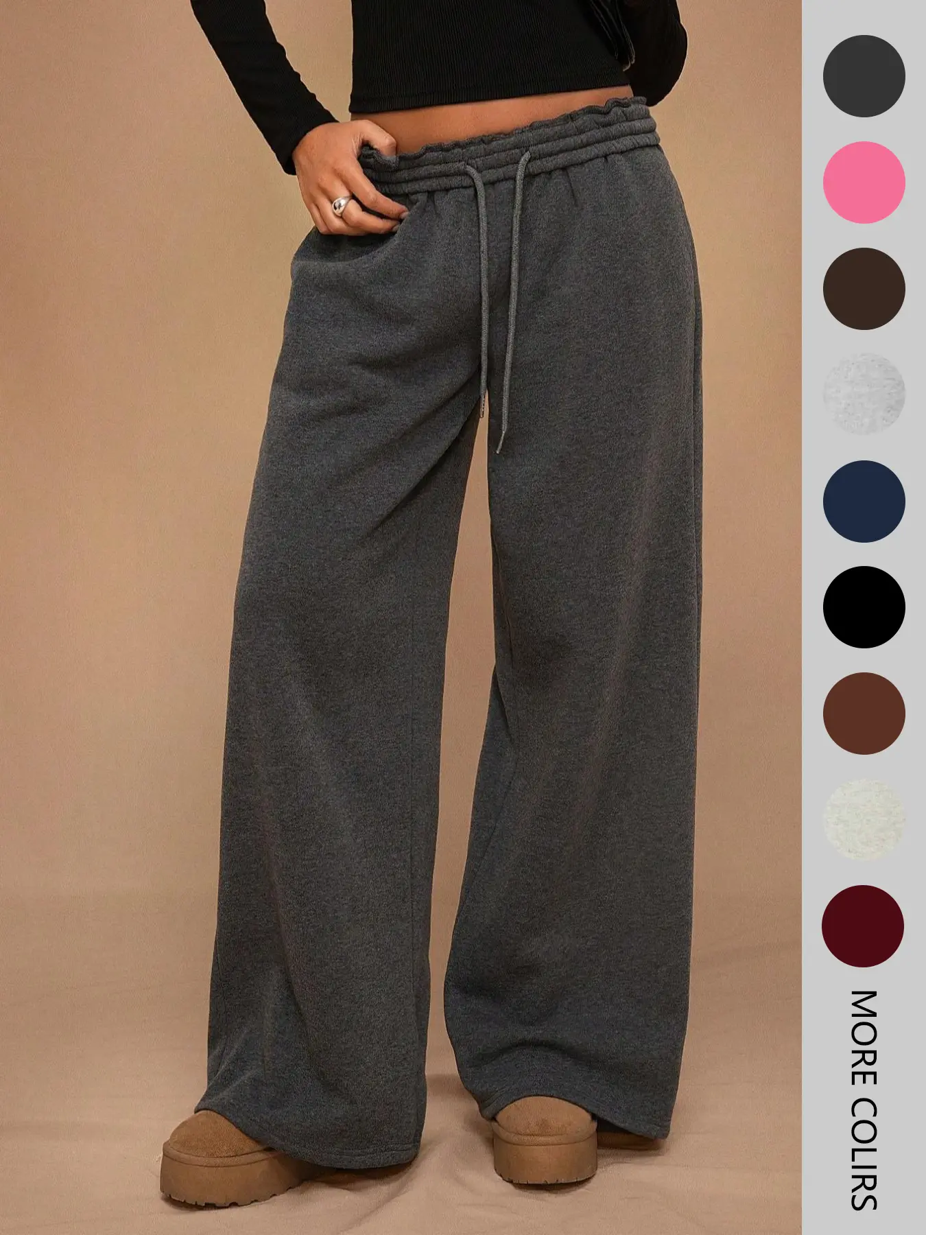 Cimmuovere New Autumn/Winter Casual Basic Minimalist Loose Fit Adjustable Drawstring Waist Wide Leg Sweatpants, Casual Fashion Pants, Thick Thermal Lined, Versatile & Slimming, Casual Streetwear Pants