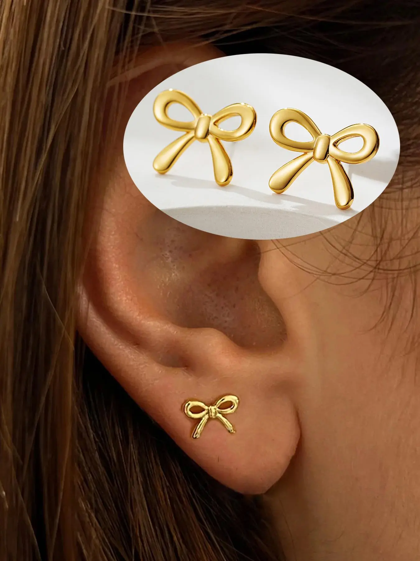 2 PCS Bow Threadless Stud Earrings in Stainless Steel, Flat Back Push-in Design, 20G 6mm for Cartilage , Helix,  Conch, Tragus, and Nose Piercing, Hypoallergenic Jewelry, Butterfly Earrings