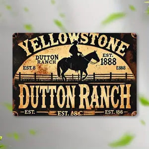 Vintage Yellowstone Dutton Ranch Metal Sign, Cowboy & Horse Design, Rustic Farmhouse Design Wall Decor, Wall Art for Home, Bar, Cafe, Garage and Outdoor Space, Vintage Garage Signs
