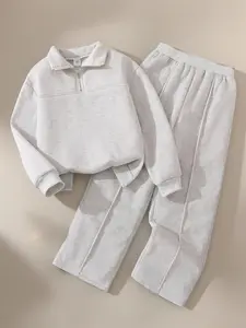 Girls' 2-Piece Fleece-Lined Casual Set, Zipper Design Long Sleeve Sweatshirt & Elastic Waist Pants, Warm Comfortable Fall Winter, Sweatpants, Sweatshirt Sets
