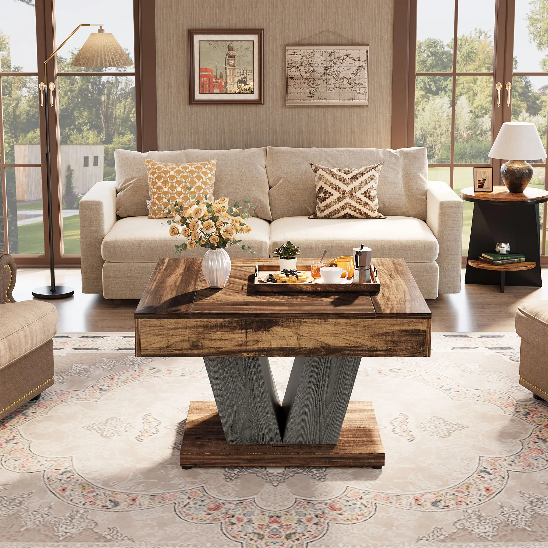 LITTLE TREE Square Coffee Table, Wood Center Table for Living Room, 31.5" Modern Cocktail Tea Accent Table