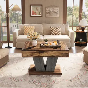 LITTLE TREE Square Coffee Table, Wood Center Table for Living Room, 31.5" Modern Cocktail Tea Accent Table