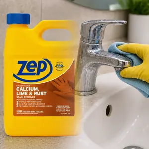 ZEP 32 oz. Calcium, Lime and Rust Stain Remover, Heavy Duty Acid Cleaner for Bathroom and Kitchen Surfaces, Effectively Cleans Rust and Calcium from Tiles, Grout, and Appliances, For Stainless Steel and Concrete, for Shower Doors and Fixtures