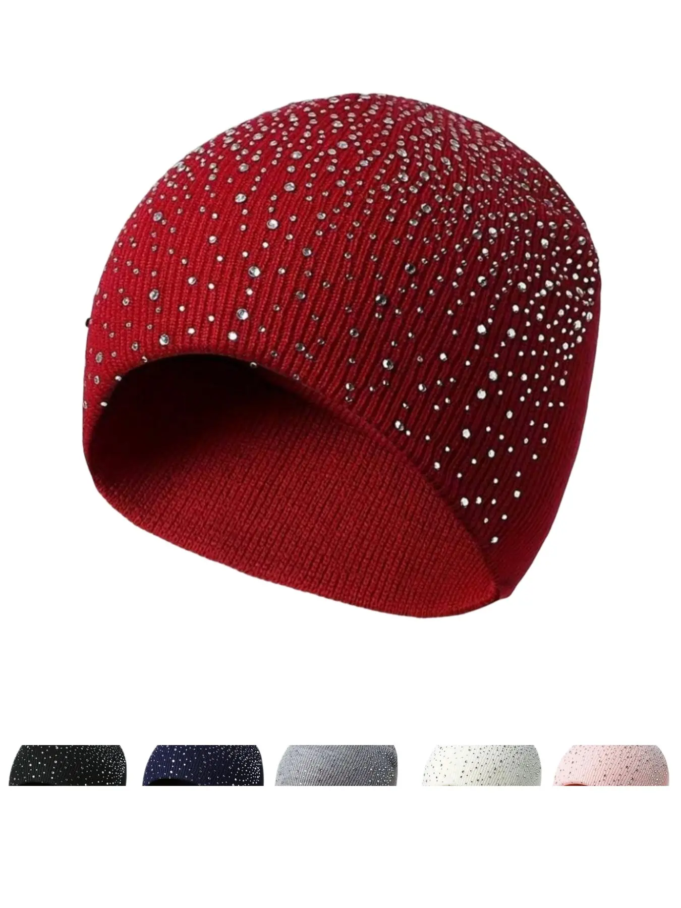 Starry Rhinestone Knitted Hat, Fitted Woven Acrylic Cap, Casual Elegant Street Style, Stylish Hat, Fashionable Hats, Perfect for Autumn Winter Valentine's Day, Knit Hats, Knitted Beanie Hat