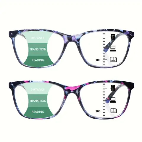 DEAAOK 2 Pack Progressive Multifocal Reading Glasses Anti Blue Light Women Readers with Spring Hinge Computer Eyeglasses