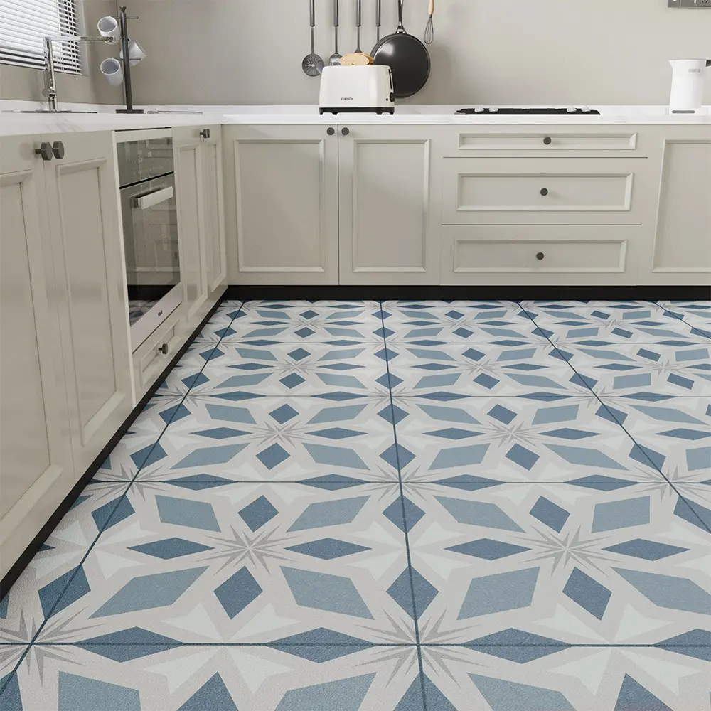 Jeedeson Peel and Stick Vinyl Flooring Roll, 120in x 24in Blue Waterproof Low VOC Scratch Resistant, Easy to Install 2x2 Compatible Vinyl Flooring, 2X2 Vinyl Flooring