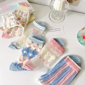 5 Pairs Kids Summer Cute Transparent Glass Socks, Viral Trending Thin Breathable Cartoon Ankle Hosiery, Personalized Lightweight Sheer Footwear Accessories, Skin‑Friendly Casual Socks for Girls, Perfect for Daily Wear, School Outfits, Holiday & Cute Fashi