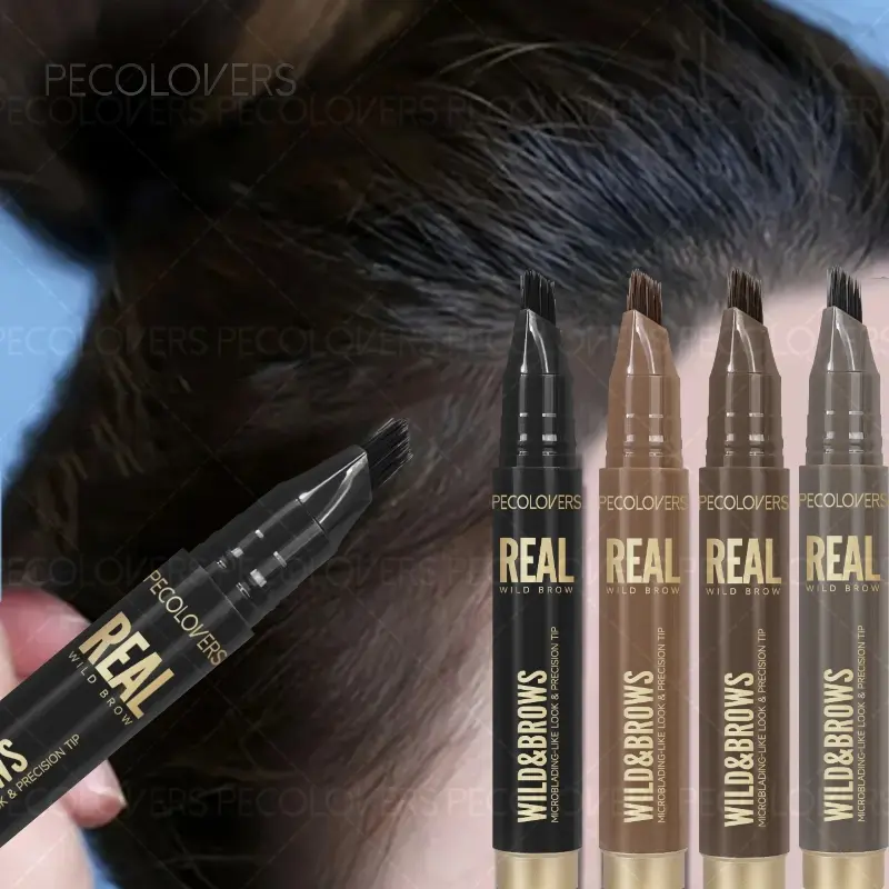 Dual-Tip Brow Pencil with Multi-Bristle Brush Tips - Waterproof & Smudge-Proof Formula, 3D Fluff Technology for Instant Volume, Defined Brows & Hairline Filling, All-Day Wear, Eyebrow Enhancer, Eyebrow Thickener - Multi-Color Options Black, Brown