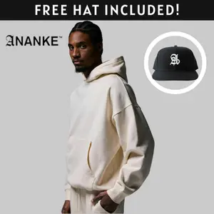 ANANKE Men's Heavyweight Fleece Hoodie - Oversized Fit, Long Sleeve, 360 GSM, Casual Minimalist Style, Black, Autumn Wear Fabric Menswear