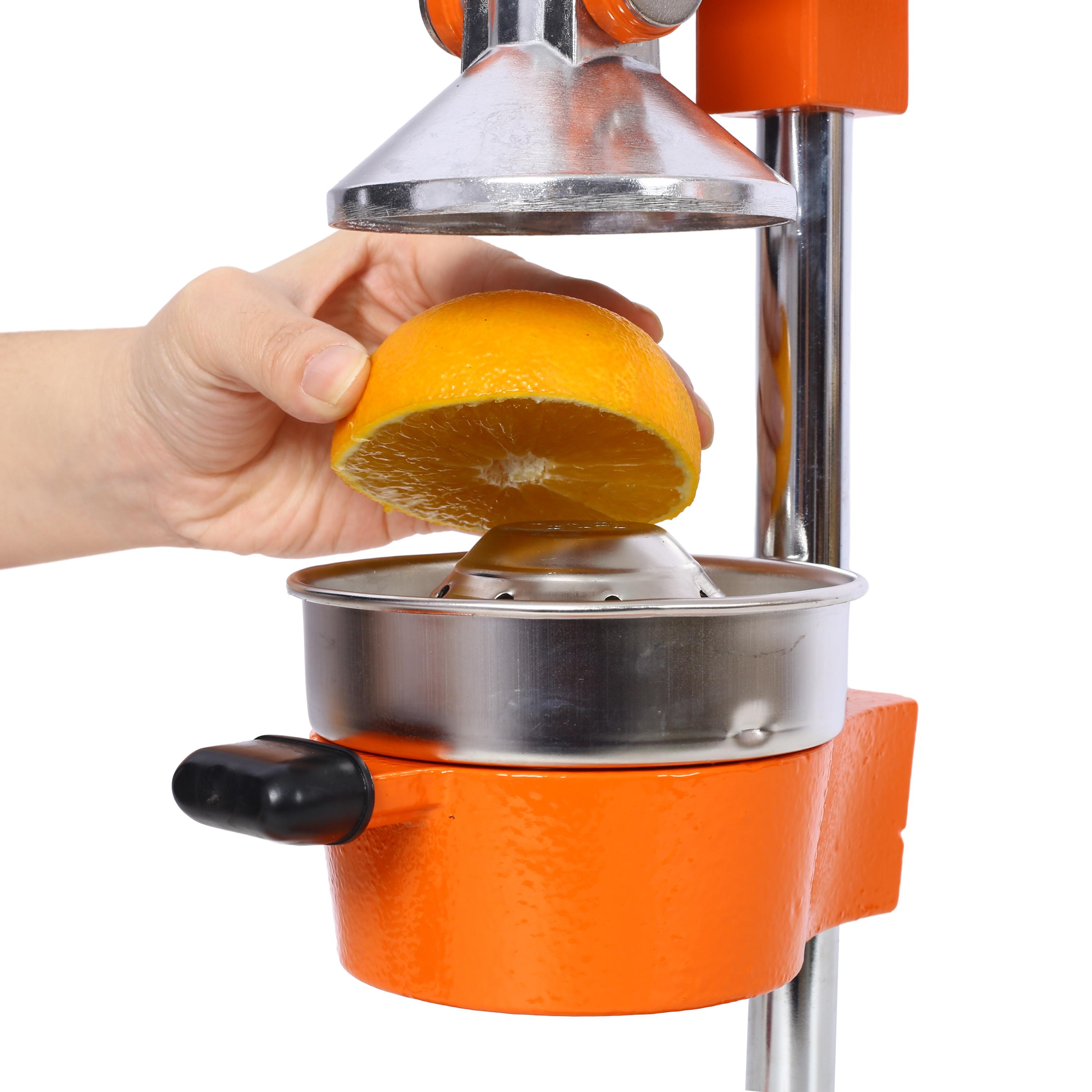 Cast Iron Citrus Juicer , Extra-Large Commercial Grade Manual Hand Press , Heavy Duty Countertop Squeezer for Fresh Orange Juice ,orange color