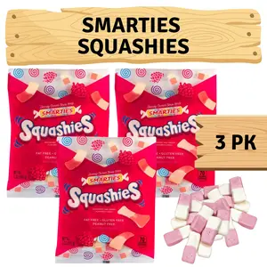 Squashies 5 Ounce Bag Each (3 Pack Gift Set, 15 Ounces Total), Marshmallows Gummies Candy, Gluten Free Candy, Raspberries & Cream Flavored, Fat Free Sweet, Peanut Free Treat jelly sweets smarties