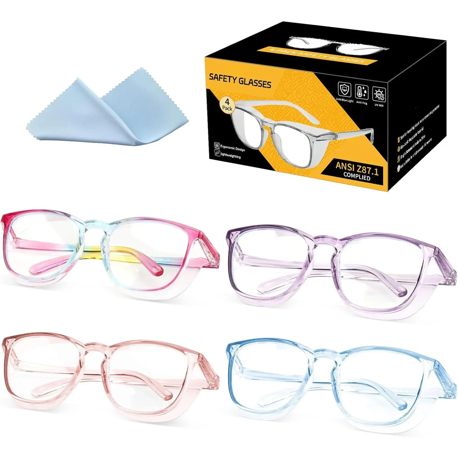 Women's Polycarbonate Safety Glasses - Leak-Proof Anti-Fog, UV400 Block, Blue Light Blocking Protective Eyewear for Nurses (Work Safety Equipment), Leak-Proof Anti-Fog Safety Glasses