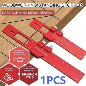 Professional Woodworking Precision Pocket Ruler Sliding Limiter, Aluminum T-Track Rule, 7.9"/11.8", Dual Imperial & Metric Measurement, Accurate Measurement, Measuring Ruler