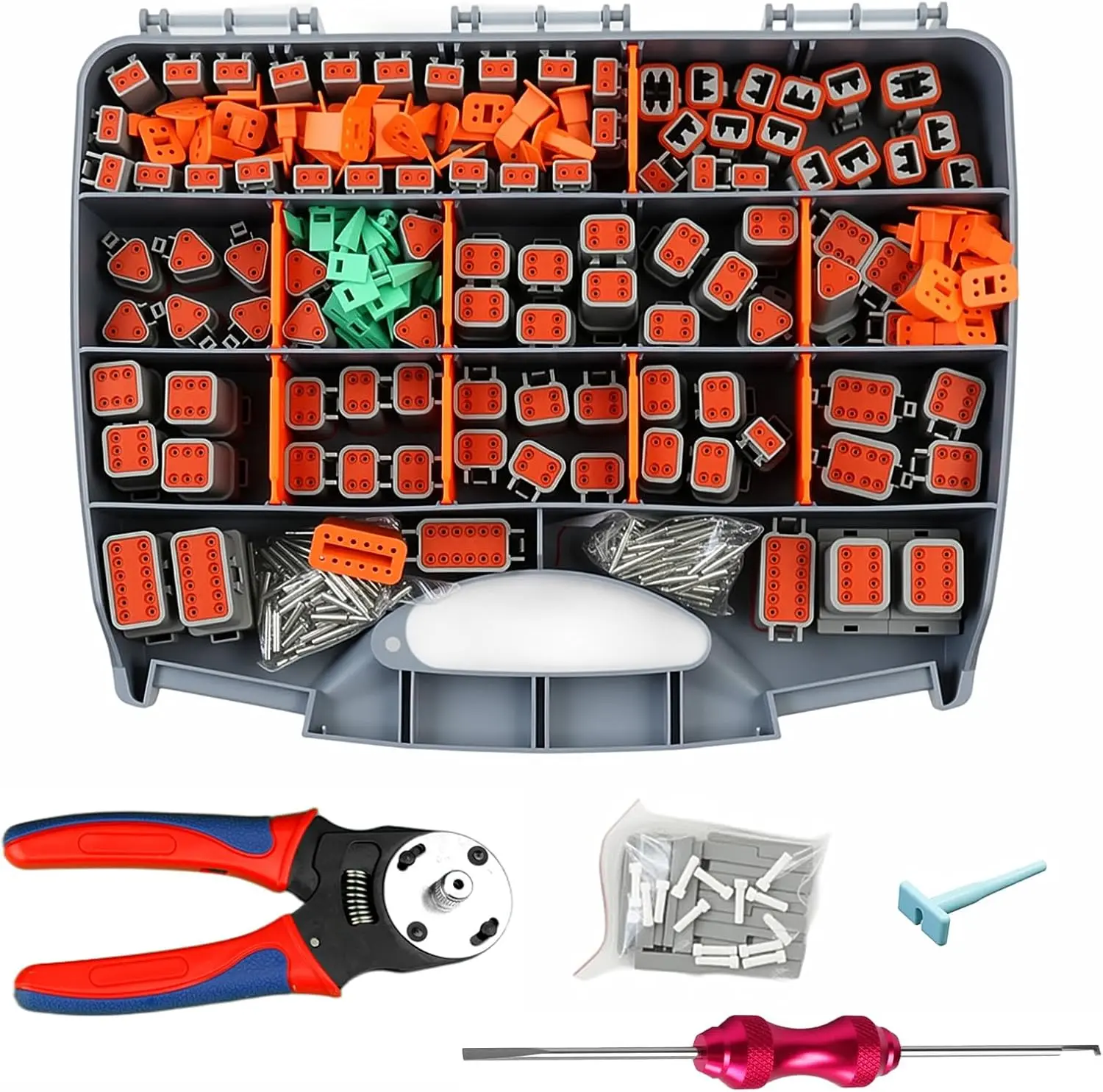 660Pcs Deutsch Connector Kit with Crimping Tools, Waterproof rating IP68 Deutsch Crimp Tool with 2/3/4/6/8/12 Pin DT Connectors, Size 14-20AWG Deutsch Pin Removal Tool