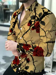 Men's Long Sleeve Shirt, Floral Novelty Pattern
