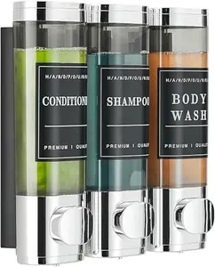Shampoo and Conditioner Dispenser,Shower Soap Dispenser 3 Chamber No Drill Wall-Mounted Shampoo Dispenser for Shower Wall Mounted Shower Dispenser for Bathroom Hotel Large Capacity,Silver