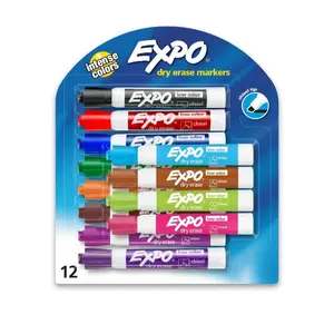 Expo Low Odor Dry Erase Markers, Chisel Tip, 12 Assorted Colors, Pack of 12