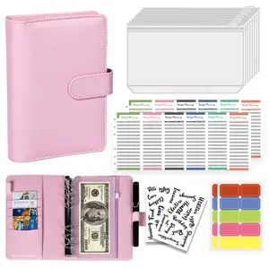 A6 Ring Binder Set for Financial Management & Savings, Faux Leather Cover with Magnetic Closure, Zipper Pocket, Budget Card Slots, Macaron Style Design