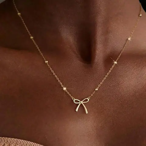 Bowknot Pendant Necklace for Women & Girls, Minimalist Dainty Design, Dainty Necklaces, Versatile Layered Style, Dainty Layering Jewelry, Ideal Gift for Birthdays & Holidays, Birthday Gift Jewelry, Daily Wear Necklace, Everyday Wear Jewelry