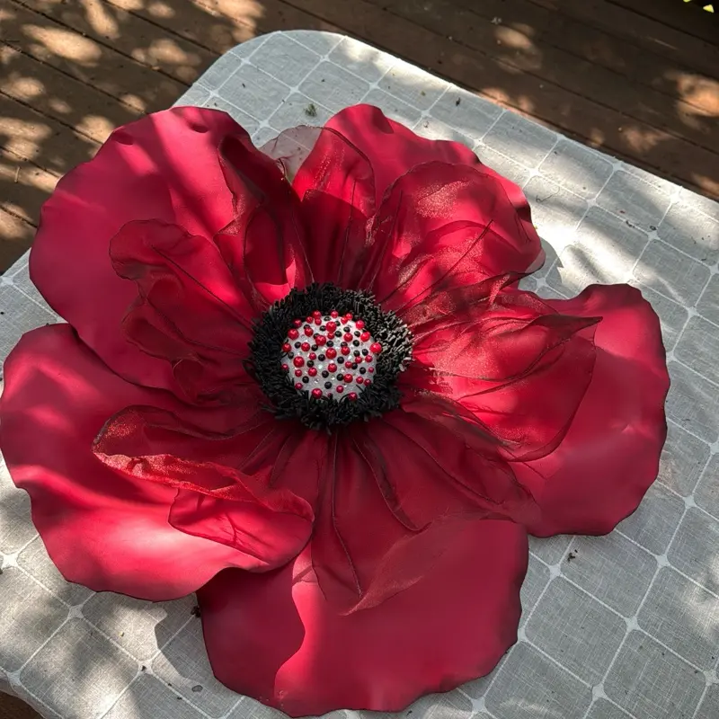 Oversized Red Foam and Organza Flowers 27 Inch Handmade Décor Bloom Large Artificial Floral Arrangement