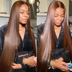 [NEW IN] 36 Inch Chocolate Brown Lace Front Wig 180% Straight Lace Wig 13X4 13X6 Human Hair Density Hd Transparent Front Wigs Human Hair Pre Plucked With Baby Hair Brown Colored Wigs For Women FallFreshness TikTokShopBlackFriday