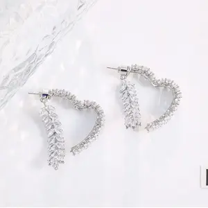 A&M 14K Gold Plated Heart-Shaped Elegant Earrings - Cubic Zirconia Stones Earring