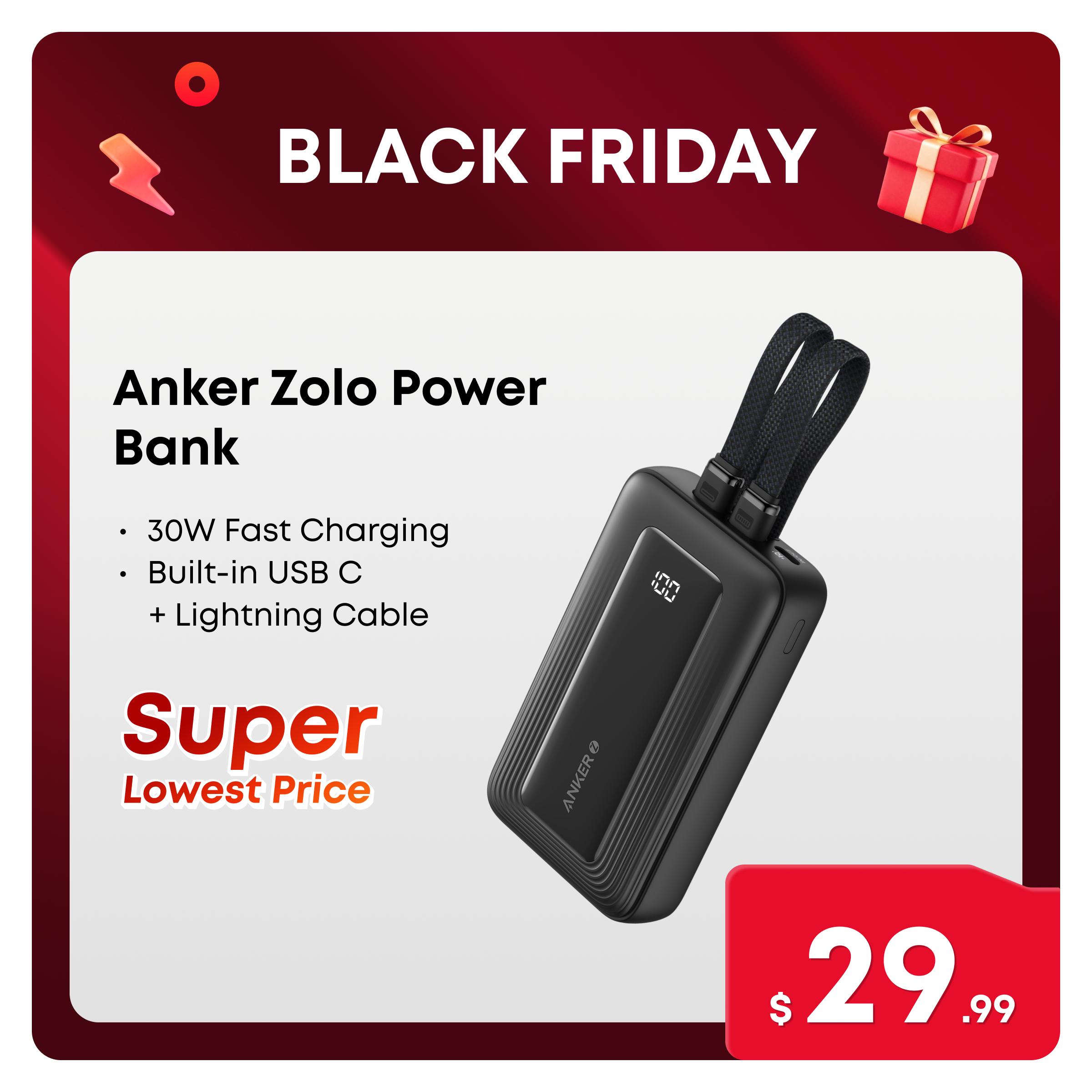 Anker Zolo Power Bank, 10,000mAh 30W Max Fast Charging with Built-In USB-C and MFi-Certified Lightning Cables, For iPhone 15 Series, MacBook, and More