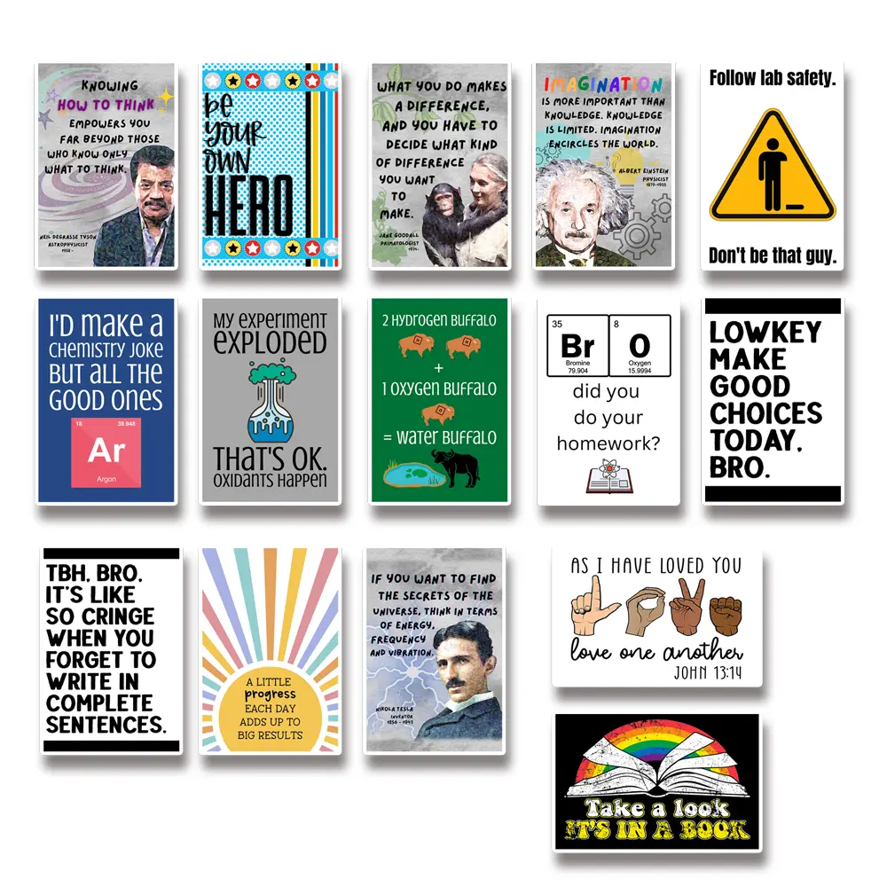 Funny Science Classroom 15 Poster Pack - Middleschool Highschool Chemistry Biology Geology Posters - 12 x 18 Inch Funny Joke Meme Quote Posters For Teens And Preteens - Funny Classroom Decor - PPACK0001