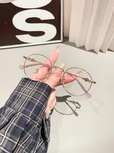 Sweet Fresh Round Frame Anti-Blue Light Flat Mirror Eye Protection Glasses, High-Quality Versatile Women's Eyewear Accessories, Cute Leg Design, Round Frame Eyeglasses, Lightweight Metal Frame
