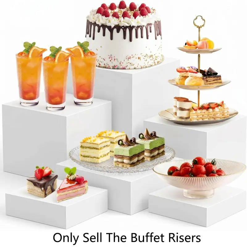 6 PCS Buffet Risers and Stands, Large Food Riser for Buffet Table, Display Shelf, Cake Display Holder for Party & Catering, Cupcake & Dessert Stand Set, Riser for Jewelry & Collectibles Display