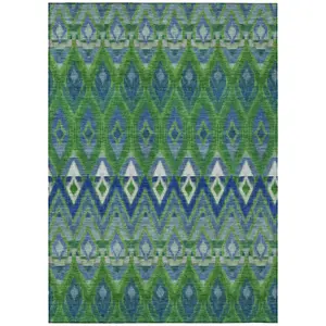 Machine Washable Green Rug - Indoor / Outdoor - Kids / Pet Friendly Southwest Print Rug