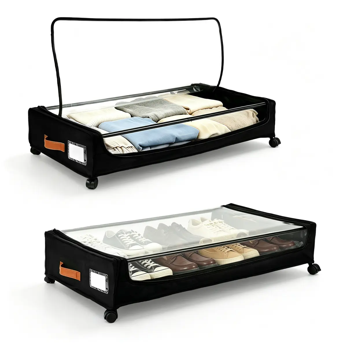 Foldable Rolling Under Bed Storage Container, Clear View Underbed Organizer Bin With Wheels & Handle, Dust-Proof Oxford Fabric Storage Bag For Clothes Shoes Bedding, Single Pack & Double Pack Options
