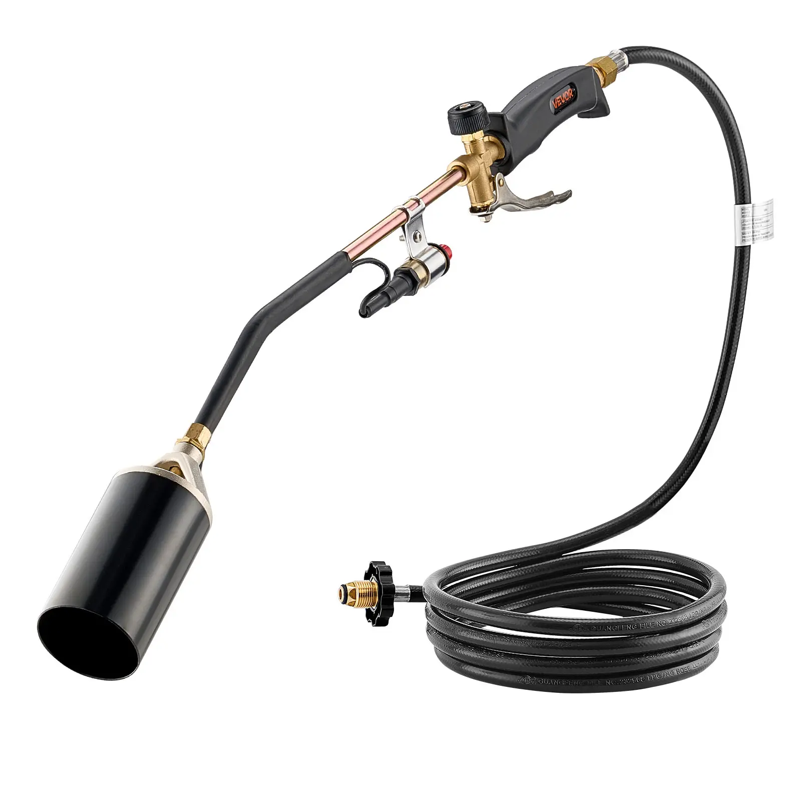 VEVOR Propane Torch Weed Burner, 1,800,000 BTU High-Output High-Heat Tool with 10 ft Extended Hose, Heavy-Duty Blow Torch, Adjustable Flame, Turbo Trigger Push-Button Automatic Igniter, Nozzle & Metal Parts for Weed Control, Garden Ice Removal