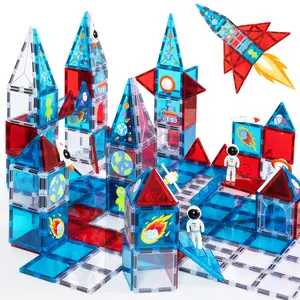 Cossy Magnetic Tiles Space Set 43PCS with Astronaut Rocket Planets & Special Prints for Kids Ages 4-8 STEM Toys Creative Building Toys for Boys and Girls