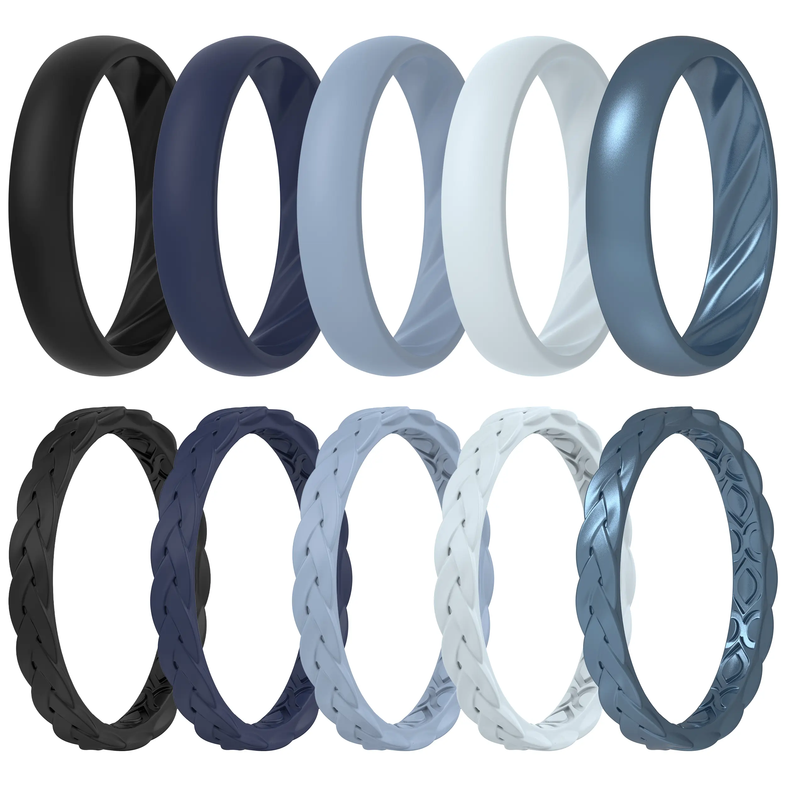 ThunderFit Silicone Rings for Her - Mix Women's Silicone Wedding Rings, 1.8mm Thick Rubber Engagement Rings Braided & 4mm Classic Rings Combo